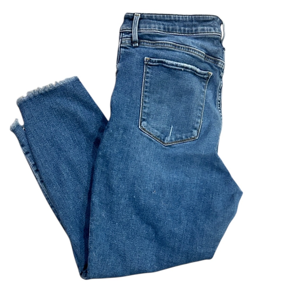 Abercrombie Fitch Blue Jeans Womens 32 14 High Rise Button Fly Distressed Ankle - Picture 2 of 7